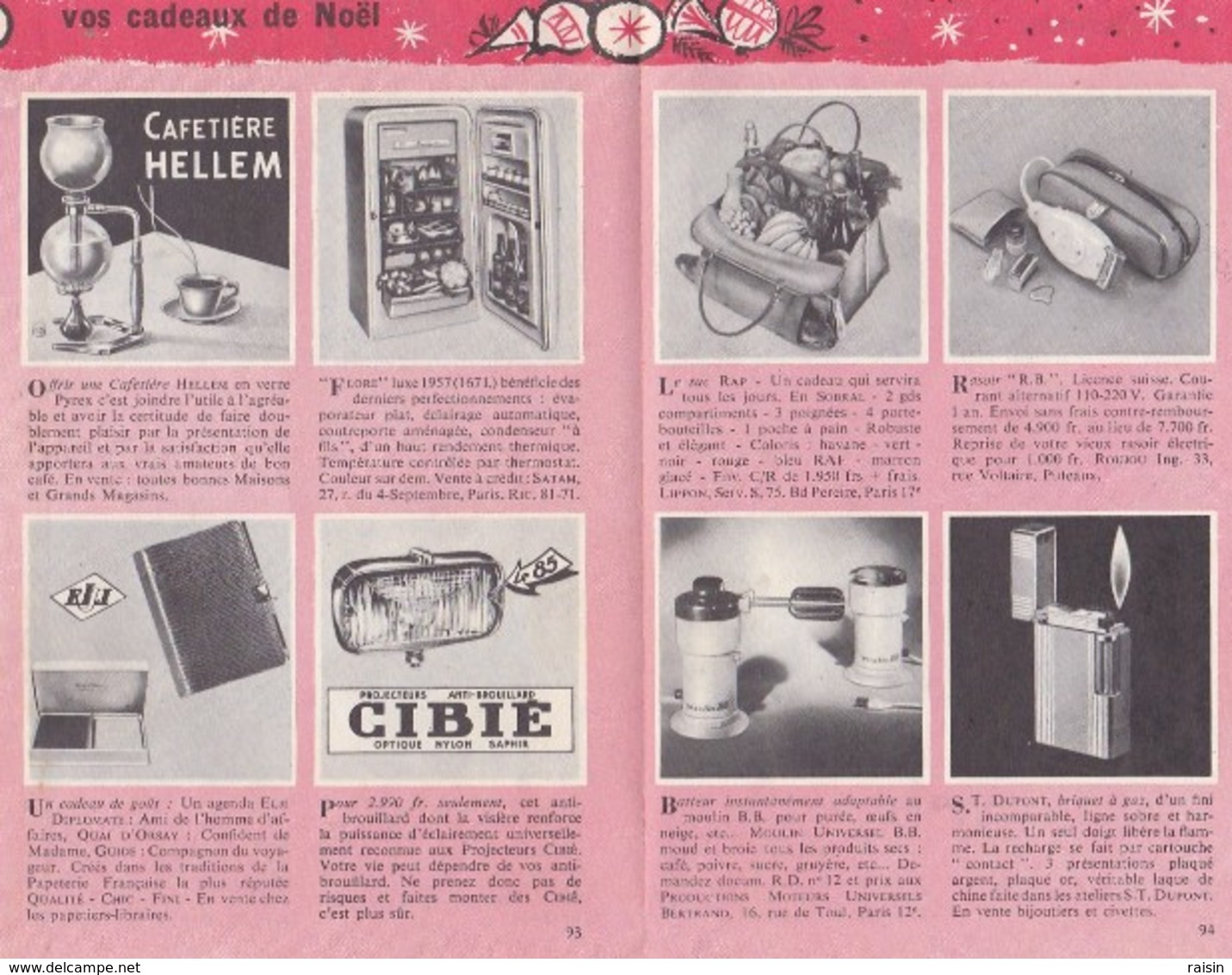 Pub.1957 Cadeaux De Noël Suggestions,Teppaz,Calor,Singer,Feudor,Pelican,Yalacta,Fumalux,Moulinex,rasoir R.B,Cibié... - Publicités