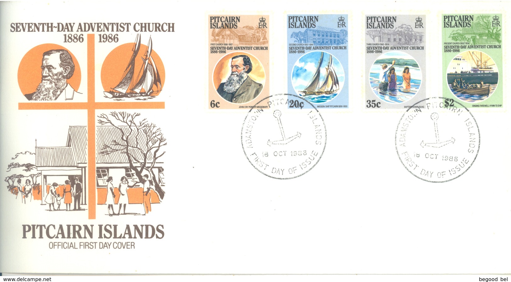 PITCAIRN - 18.10.1986 - FDC - 7th DAY ADVENTIST CHURCH - Yv  275-278 - Lot 18864 - Pitcairn