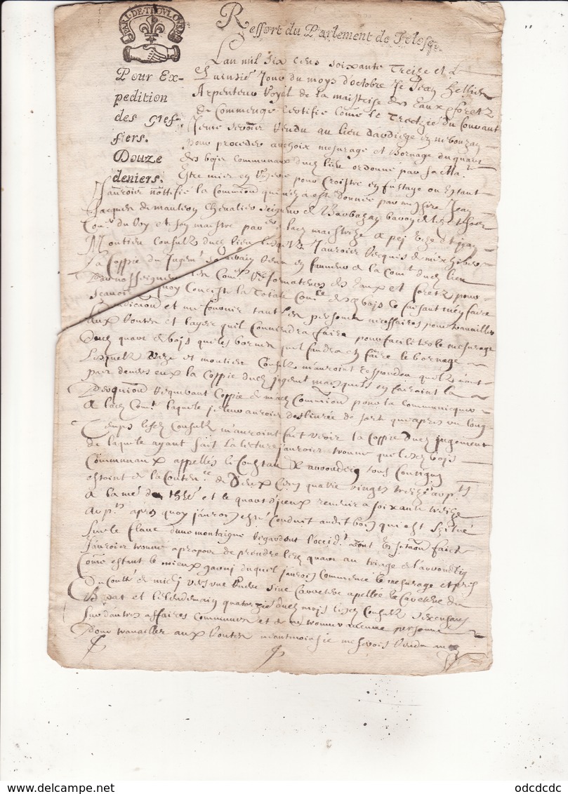 Ressort Du Parlement De Toulouse 13 Oct 1673 Eaux Et Forets Arpentage Commune D'Ardiège En Nebouzan 4 Scans - Cachets Généralité