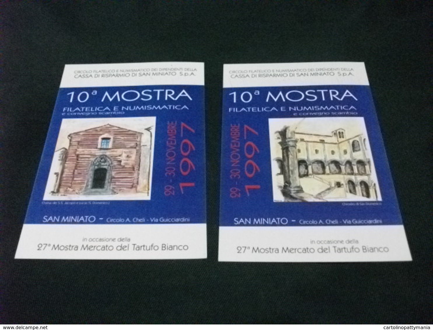 STORIA POSTALE FRANC. DA PORTICELLO ITALIA 10° MOSTRA FILATELICA NUMISMATICA 2 CARTOLINE SAN MINIATO 1997 SAN DOMENICO - Bourses & Salons De Collections