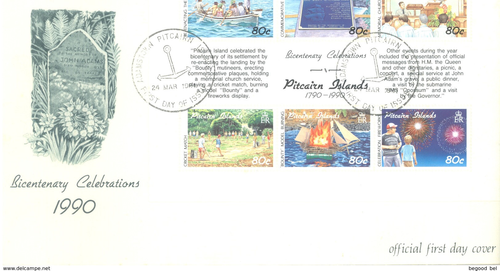 PITCAIRN - 24.3.1991 - FDC - BICENTENARY MUTINY OF THE BOUNTY IV - Yv 360-365 - Lot 18869 - Pitcairn