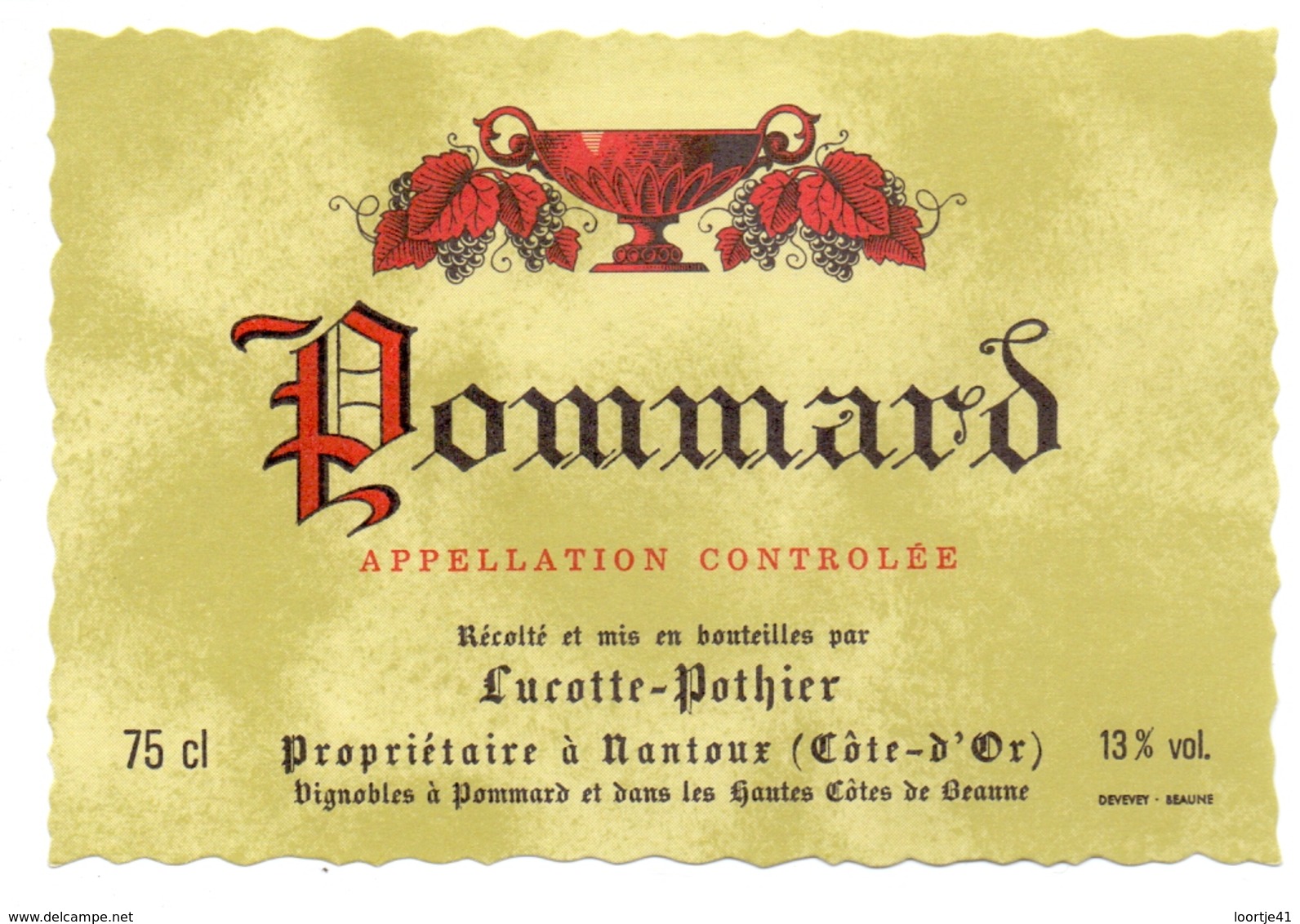 Etiket Etiquette - Vin - Wijn - Bourgogne - Pommard - Lucotte Pothier à Nantoux - Bourgogne