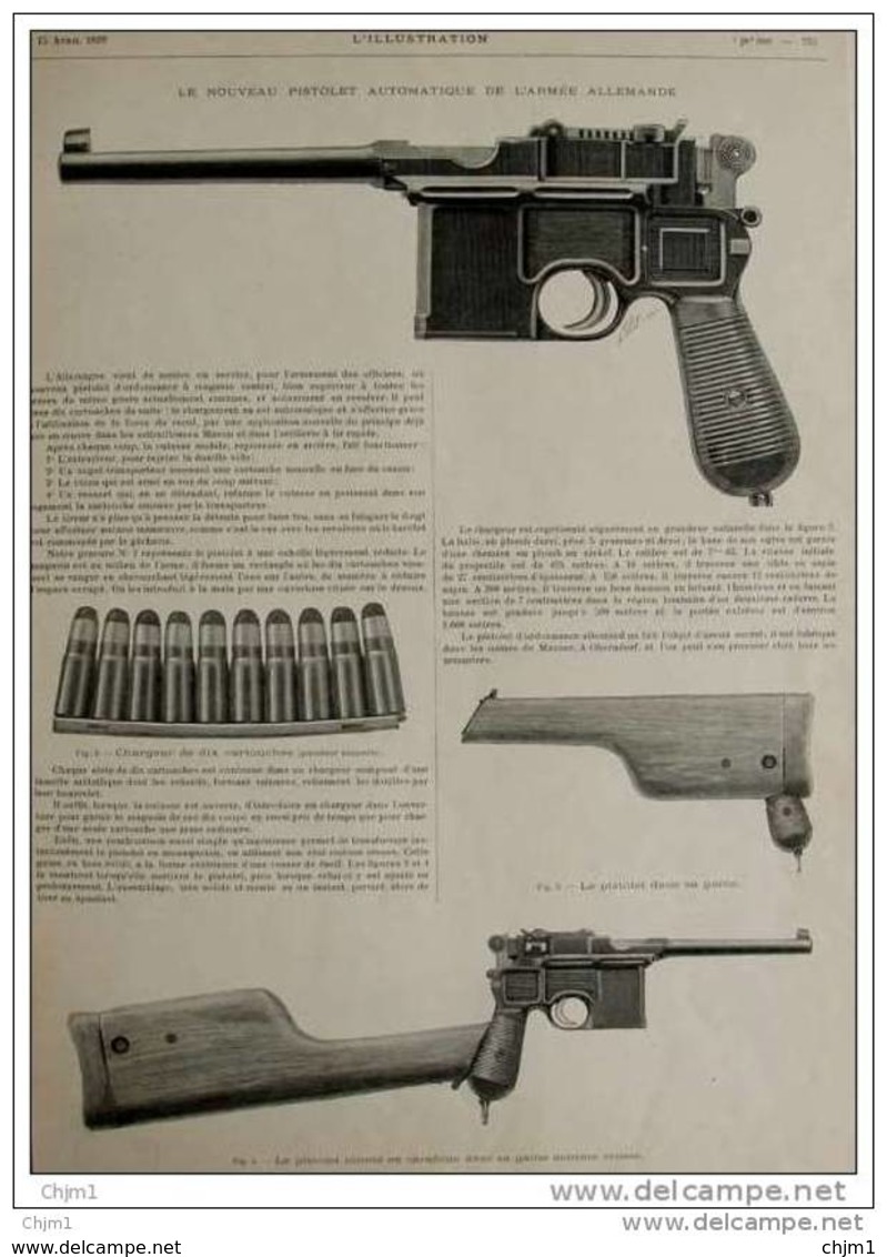 Nouveau Pistolet Automatique De L&acute;Armée Allemande - Page Original - Alte Seite 1899 - Documents Historiques