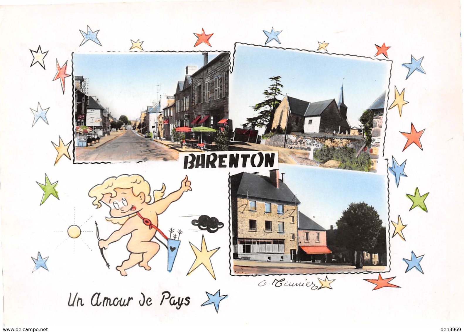 Barenton - Rue Principale - Chapelle - Place De La Mairie - Dessin De G. Meunier - Angelot/Cupidon - Barenton