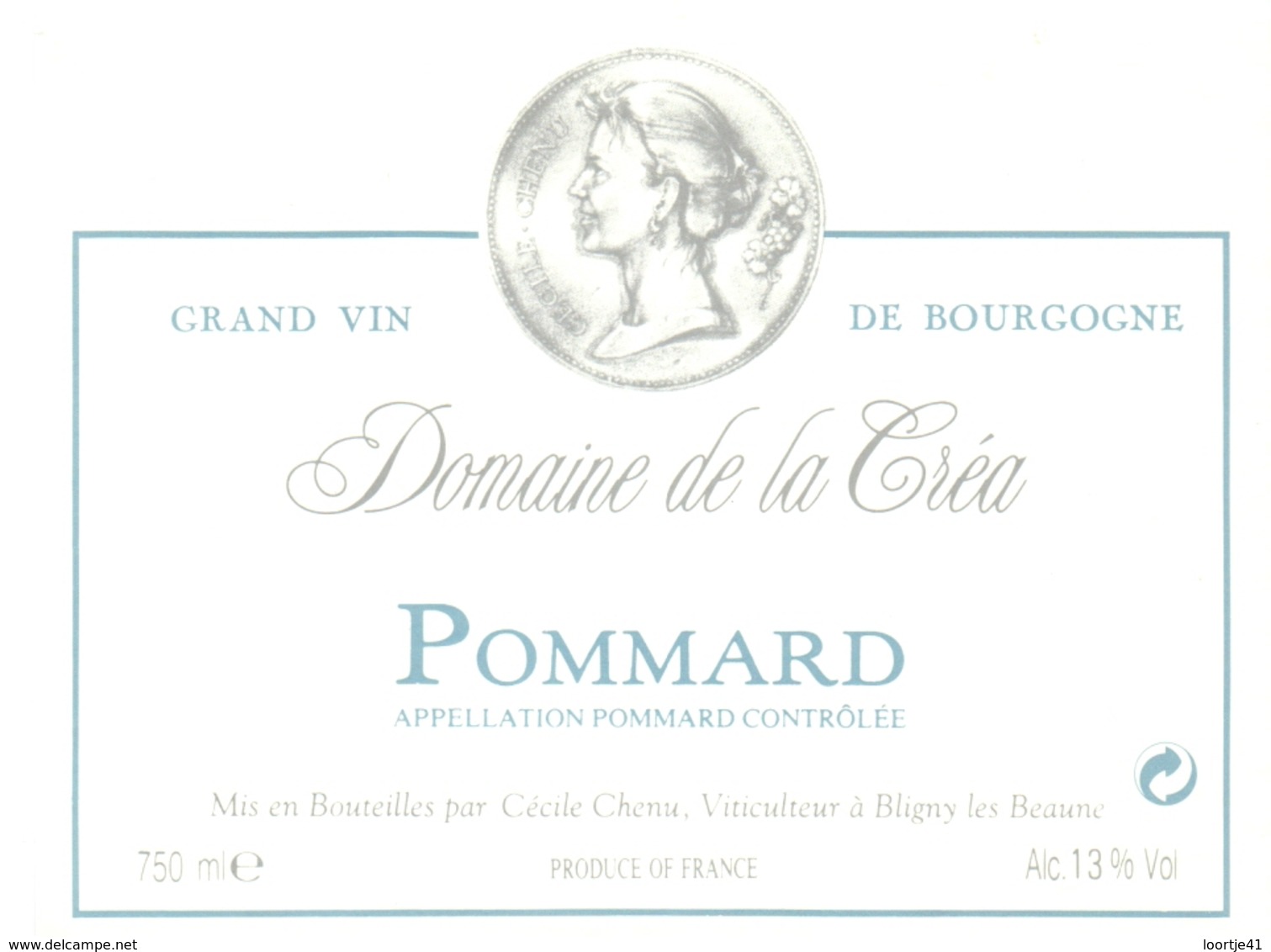 Etiket Etiquette - Vin - Wijn - Bourgogne - Pommard - Domaine De La Créa - Bourgogne