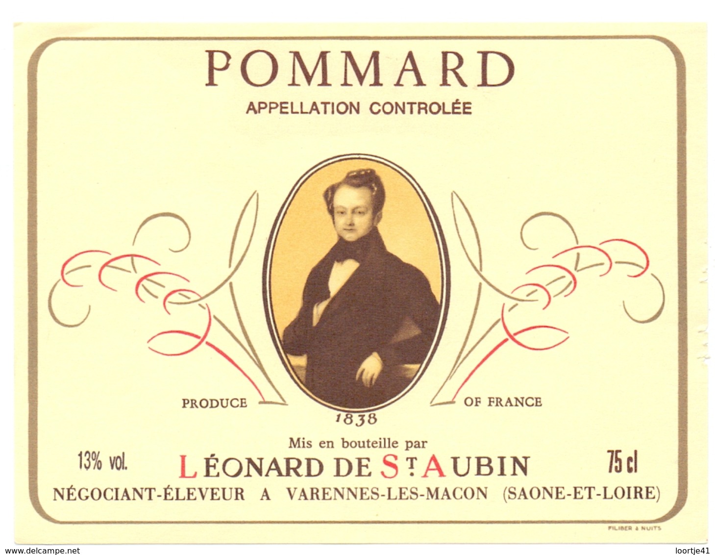 Etiket Etiquette - Vin - Wijn - Bourgogne - Pommard - Leonard De Saint Aubin - Bourgogne