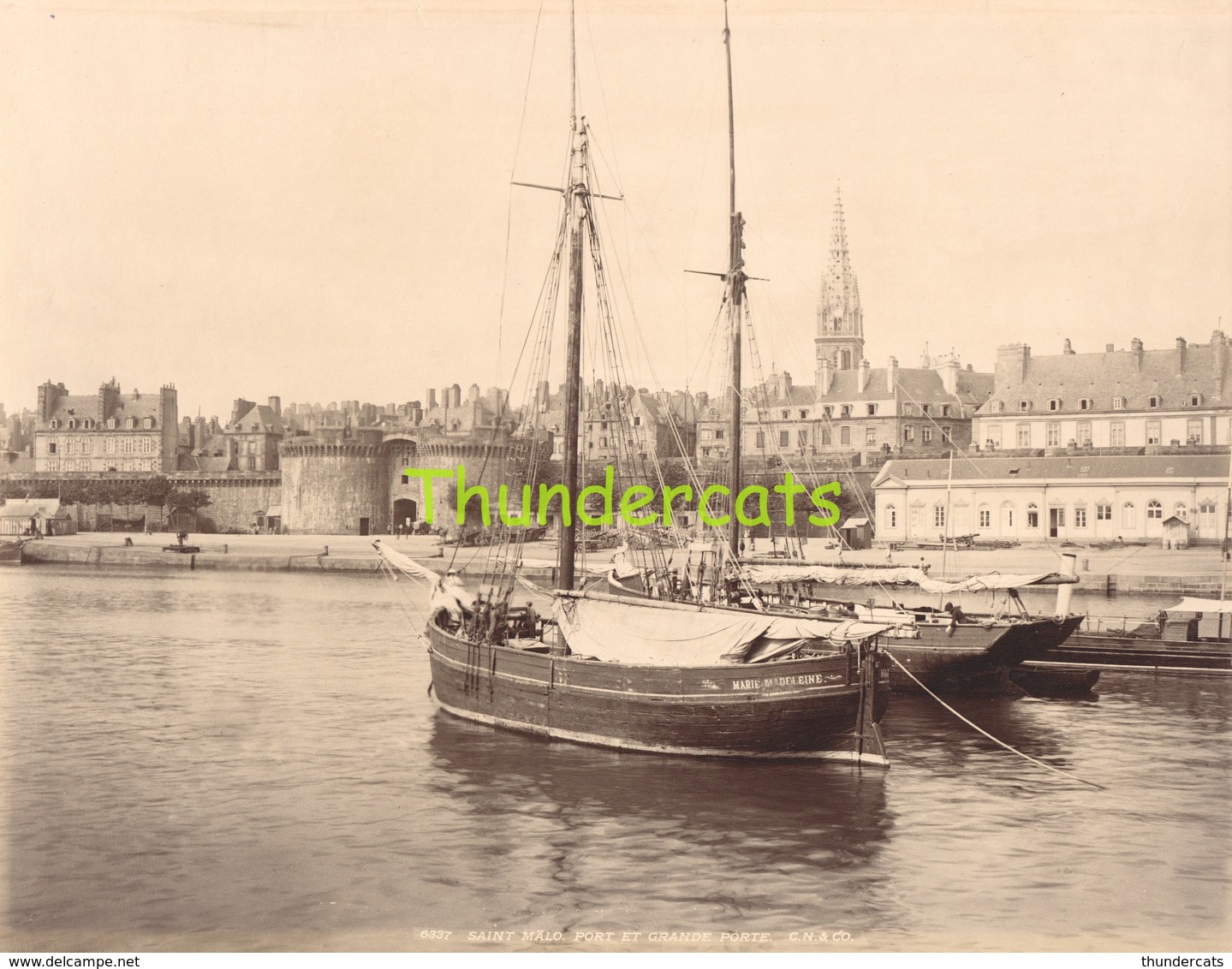 GRANDE PHOTO ALBUMINEE LARGE ANTIQUE VINTAGE ALBUMEN PRINT GROTE ALBUMINE SAINT MALO PORT & GRANDE PORTE MARIE MADELEINE - Ancianas (antes De 1900)