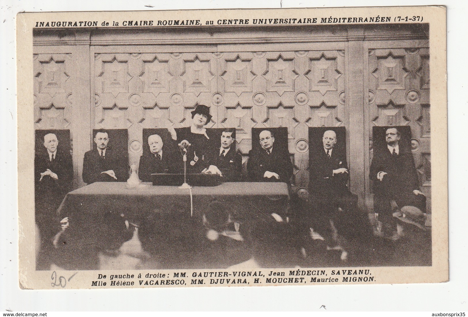 INAUGURATION DE LA CHAIRE ROUMAINE AU CENTRE UNIVERSITAIRE MEDITERRANEEN (7/1/37) - Evènements