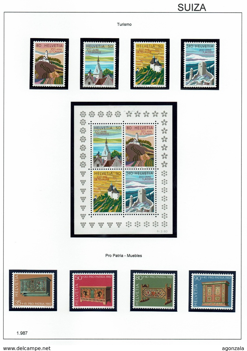 COLLECTION TIMBRES NOUVELLES MNH DE SUISSE ANNÉES 1975 À 2018 COMPLETES MONTÉE DANS 3 ARCHIVERS AVEC BANDES HAWID - Collections (en Albums)