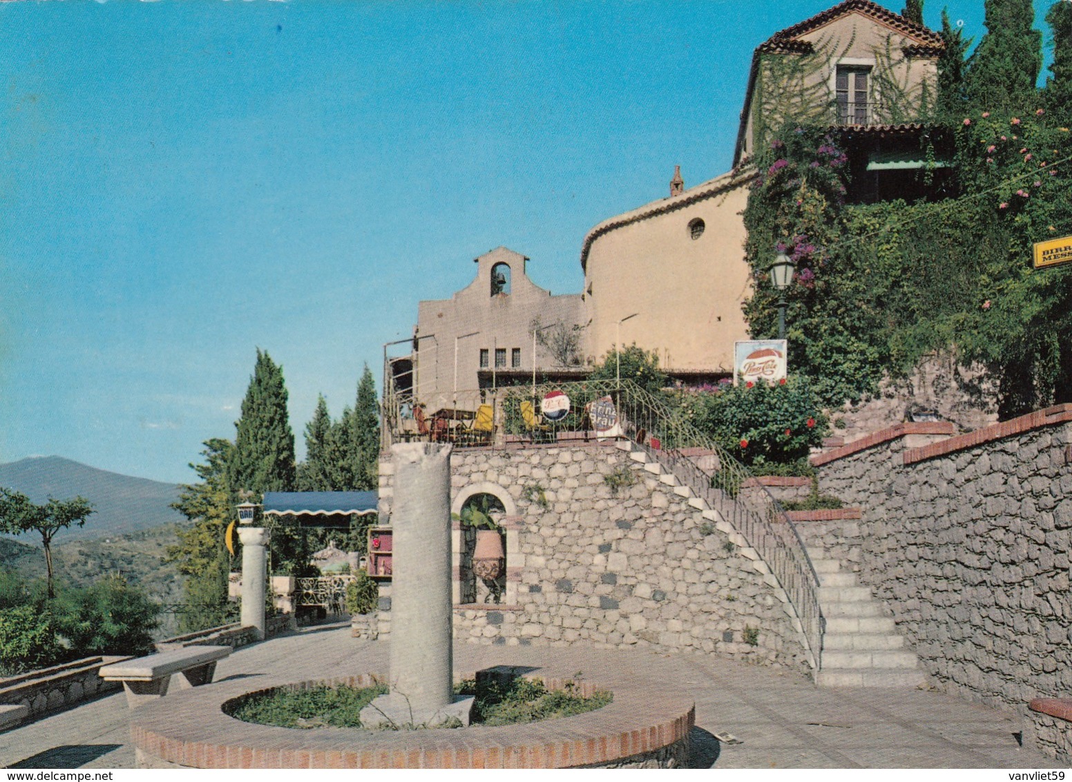 TAORMINA-MESSINA-INSEGNA BIRRA=MESSINA=-ALTO A DESTRA-CARTOLINA VERA FOTOGRAFIA VIAGGIATA IL 29-5-1972 - Messina