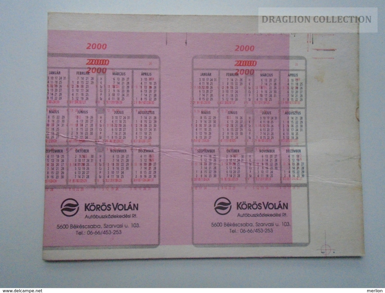 ZA159.12 Small Pocket Calendar Uncut Sheet Of 2 Pcs  Error Printing -creases  Hungary Autobus Bus - Körös Volan - Petit Format : 1991-00