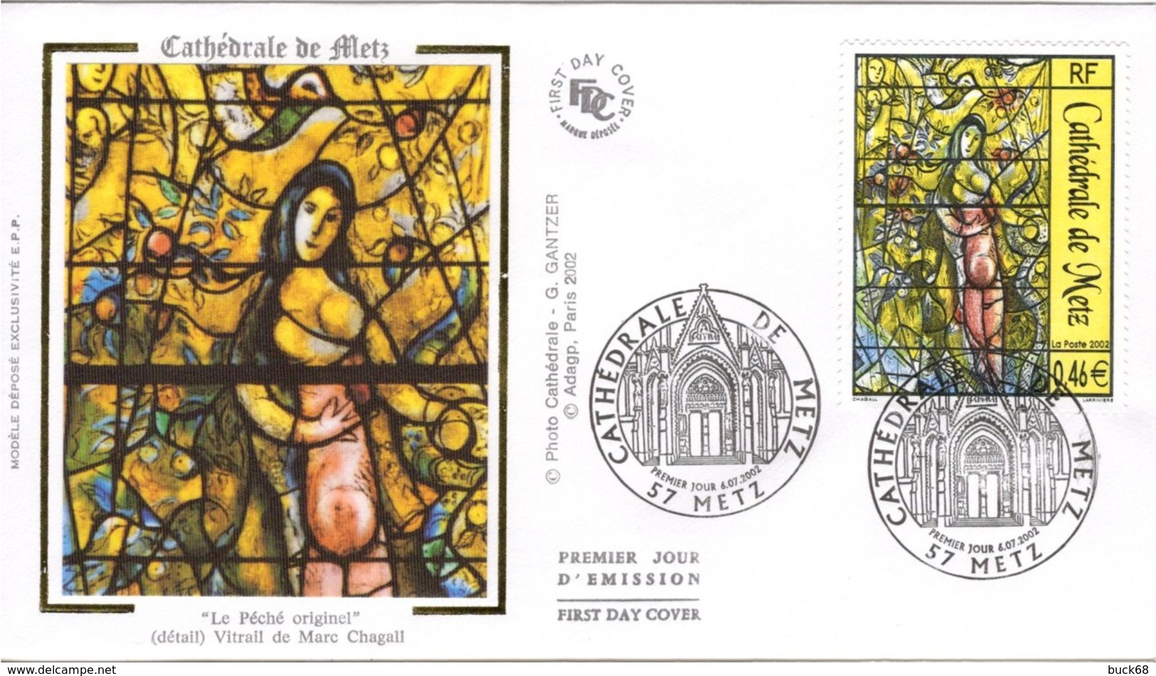 FRANCE 3498 FDC Premier Jour Vitrail Cathédrale METZ De Marc CHAGALL : Le Péche Originel - 2000-2009