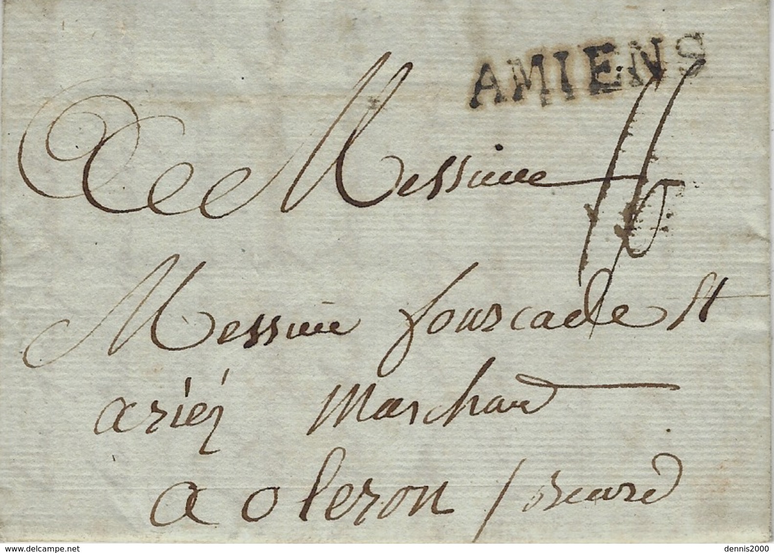 1787 - Lettre D'AMIENS  35 Mm Noir Lenain L24   Taxe 16 Sous Pour Oleron / Béarn - 1701-1800: Précurseurs XVIII