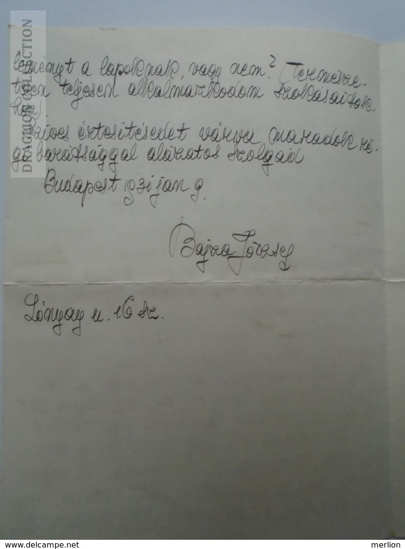 ZA159.15 Handwritten Letter -BAJZA JÓZSEF -Budapest 1931 -Croatia Expert- Discussing SOL CLUB Speech And Presentation - Manuscrits