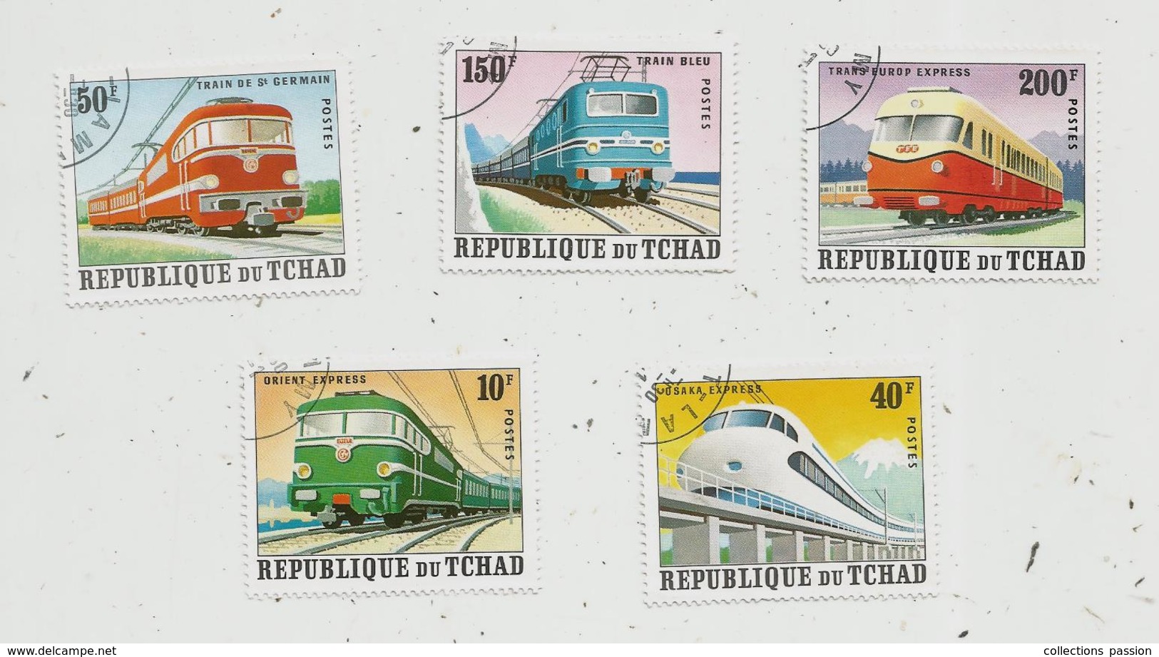 Timbre, République Du TCHAD , Chemin De Fer, Train , LOT DE 5 TIMBRES - Chad (1960-...)