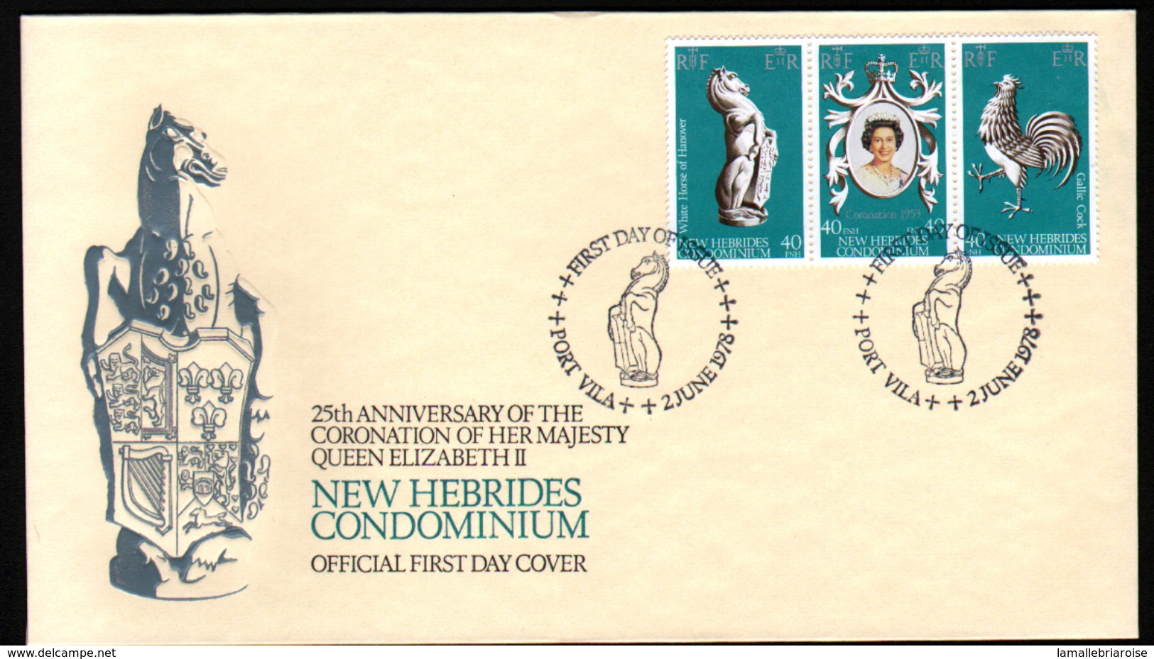 New, Nouvelles Hebrides,25e Anniversaire Du Couronnement De Sa Masjesté La Reine Elisabeth II, Oblitération Cheval - FDC