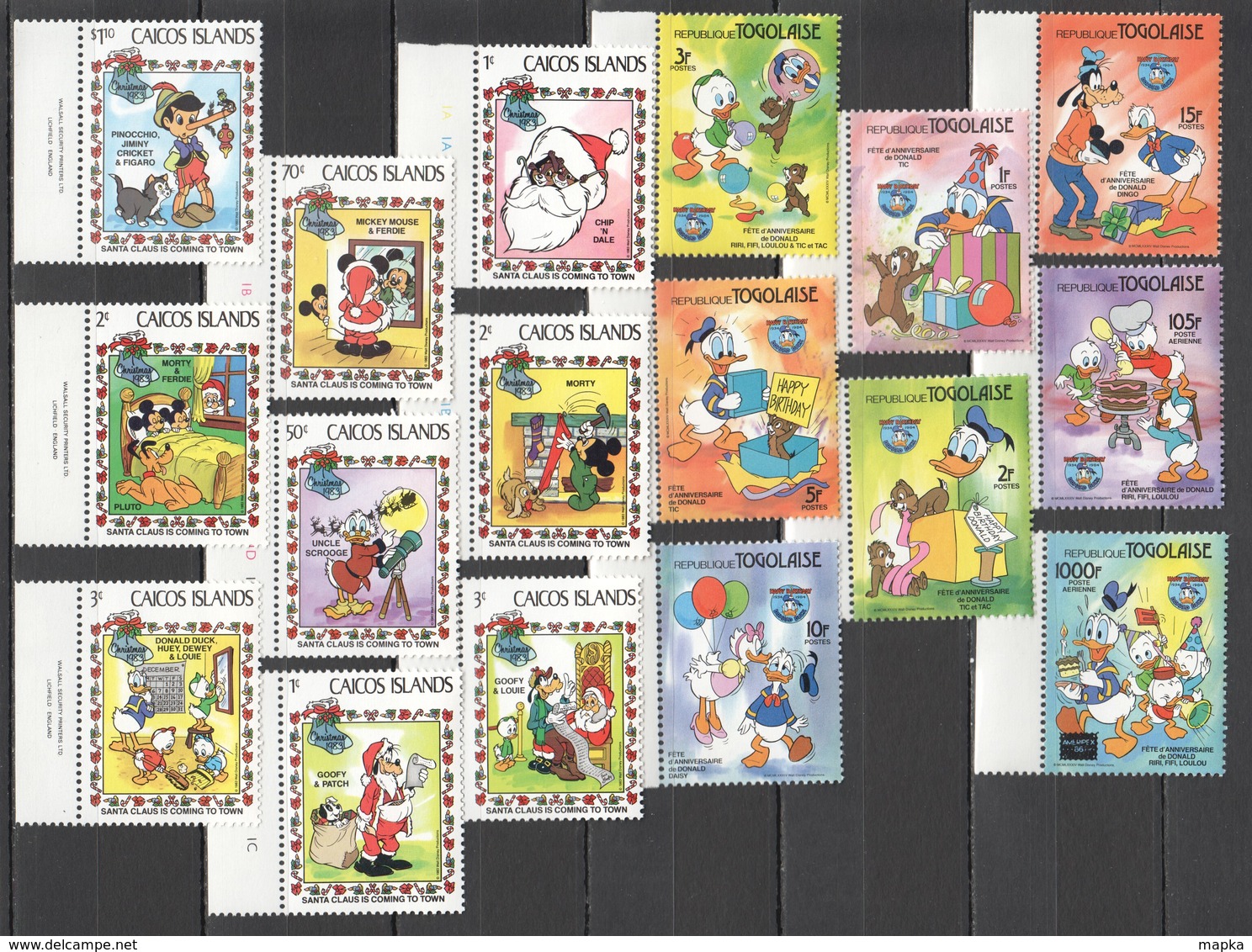 D153 TOGOLAISE CAICOS ISLANDS ART DISNEY SANTA CLAUS DONALD ANNIVERSARY 2SET MNH - Disney