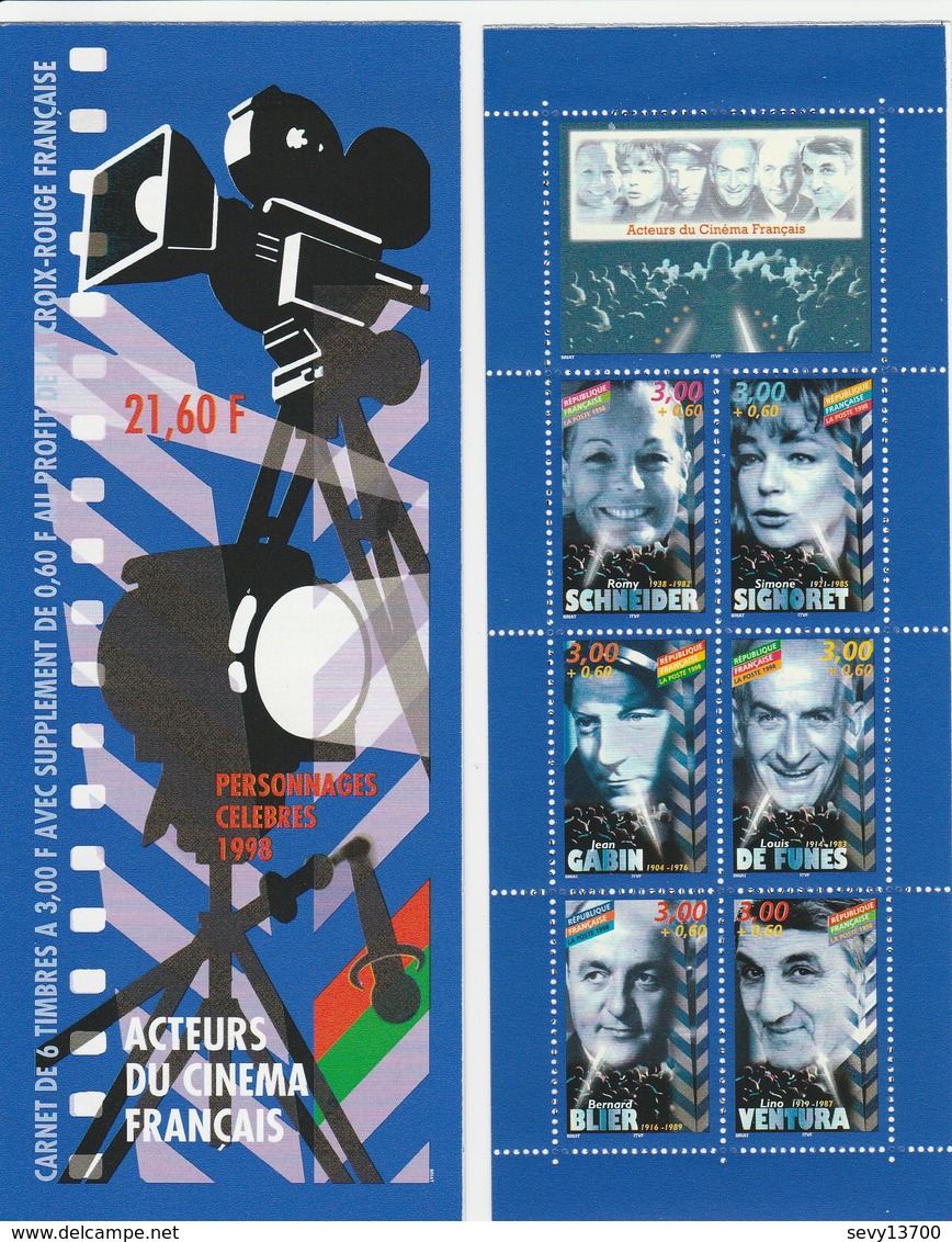 Acteurs Du Cinéma Français 1998 - YT N° BC 3193 - Mi FR MH 48 Bourvil, Signoret, Romy Schneider, De Funes, Blier Ventura - Personnages