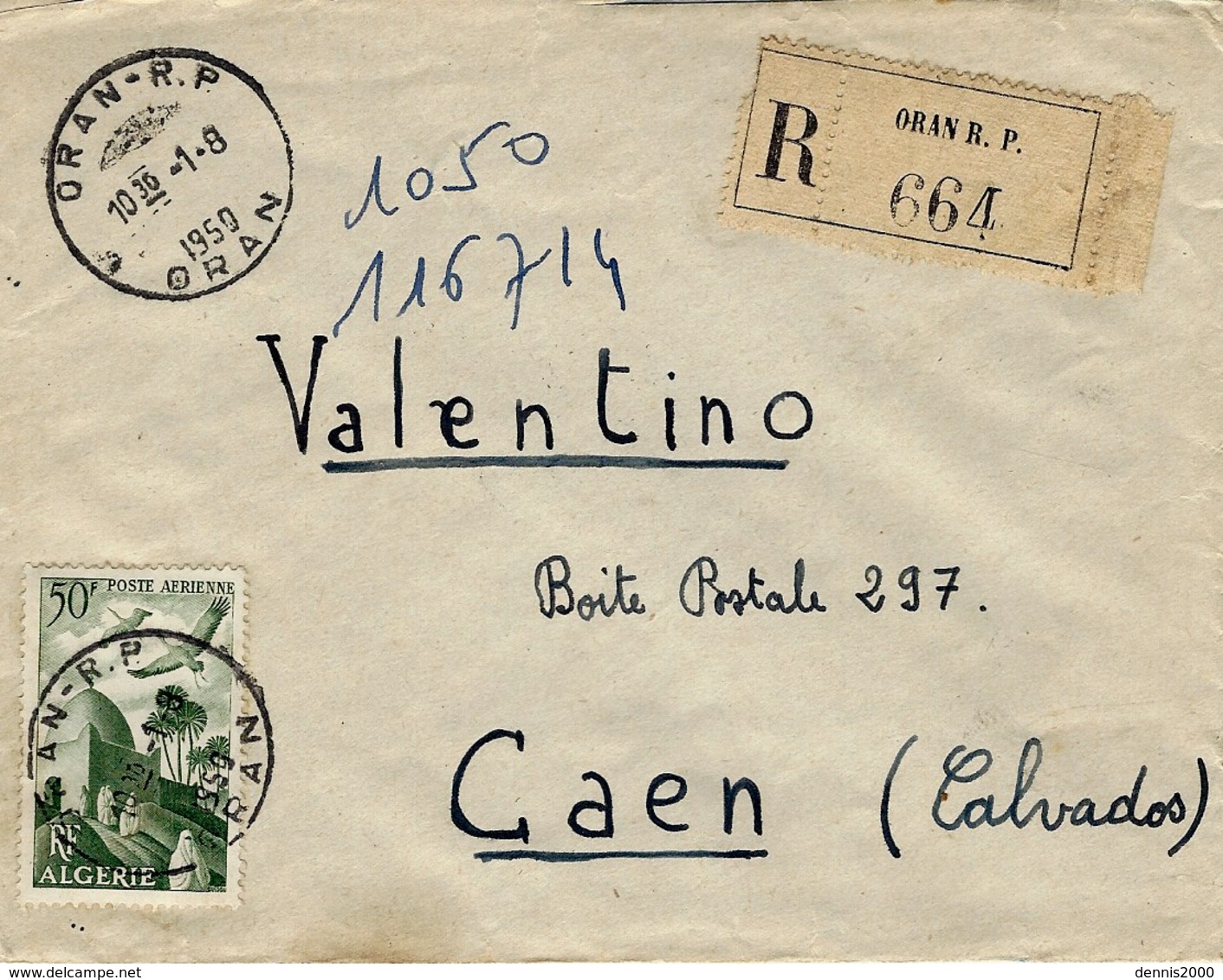 1950- Enveloppe RECC. D'ORAN   Cad Horoplan  Affr. N°9 Ae  à 50 F - Covers & Documents