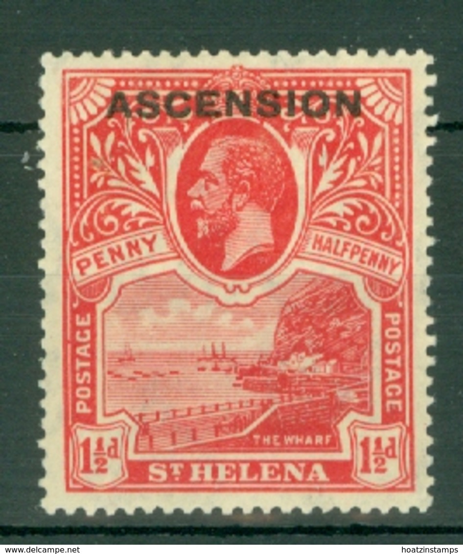 Ascension: 1922   KGV - St Helena Stamp 'Ascension' OVPT    SG3    1½d    MH - Ascension