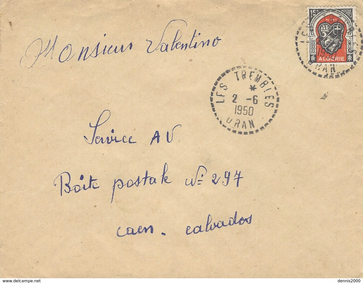1948- Enveloppe  De LES TREMBLES   ( Oran ) Facteur-Receveur 1 Cercle Pointillé  Affr.   à 15 F - Lettres & Documents