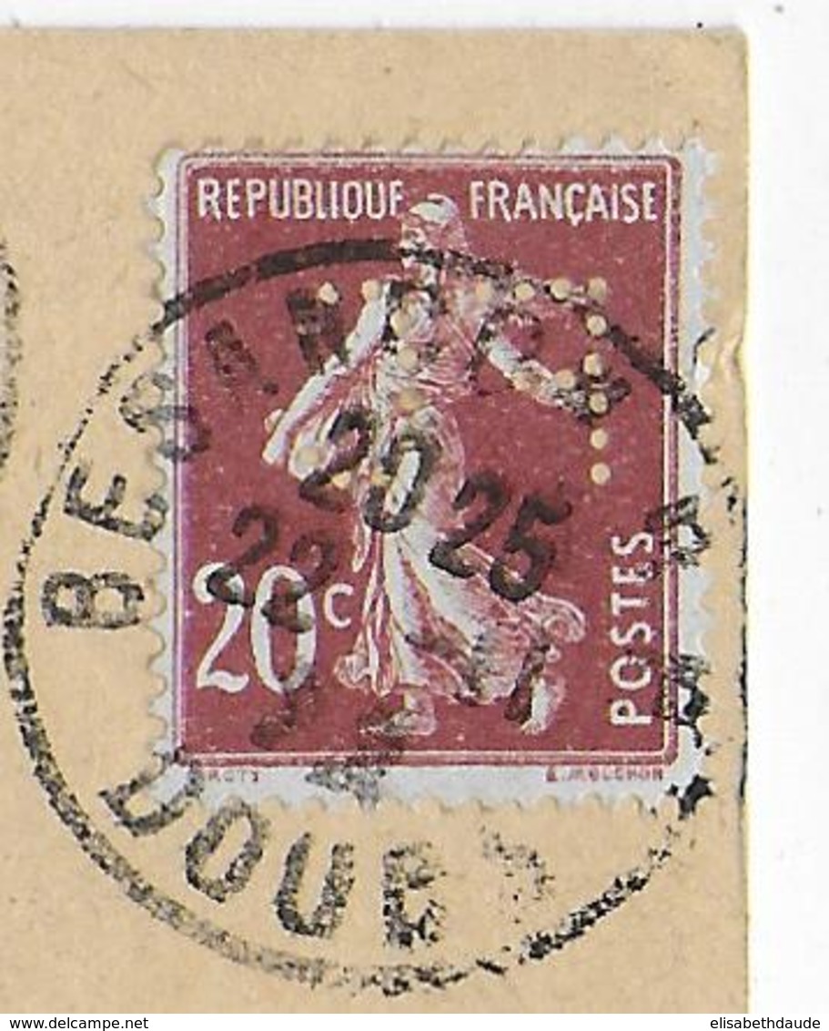1922 - SEMEUSE PERFORE (PERFIN) FORGES DE FRANCHE-COMTE Sur CARTE De BESANCON (DOUBS) => AMBERT - 1921-1960: Période Moderne