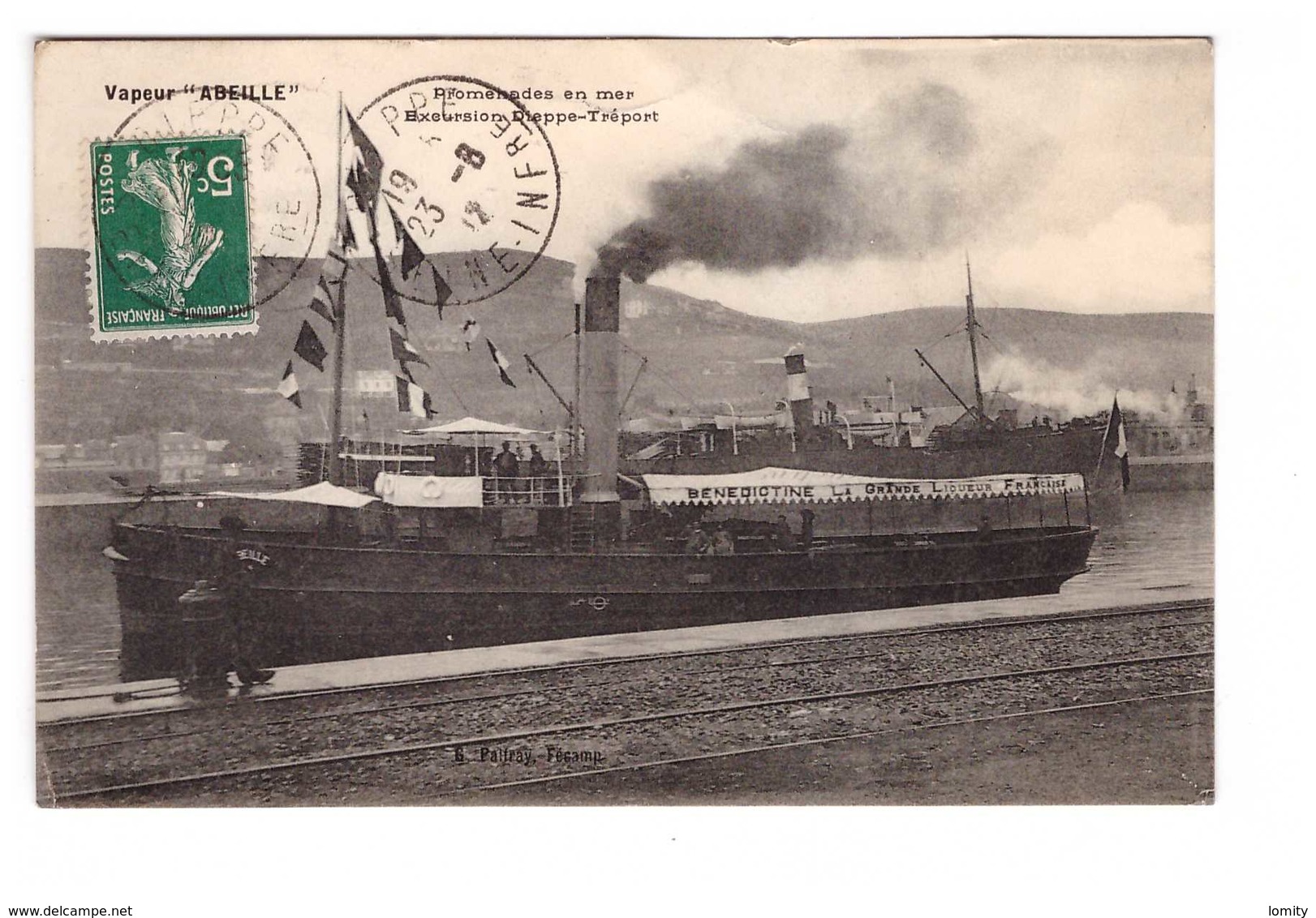 76 Bateau Vapeur Abeille Excursion Dieppe Treport  Cpa Cachet Dieppe 1912 - Dieppe