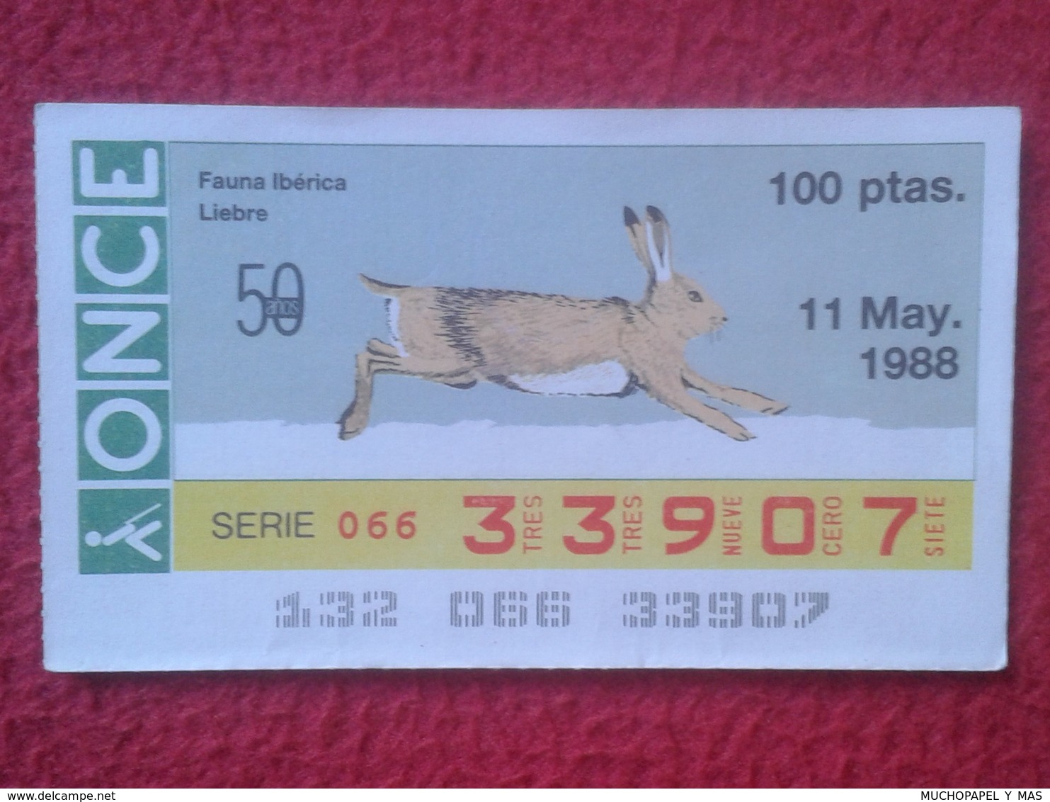 SPAIN DÉCIMO CUPÓN DE ONCE LOTERÍA LOTTERY LOTERIE RABBIT LAPIN LIÈVRE HARE HASE LIEBRE CONEJO...FAUNA IBÉRICA VER FOTO - Billetes De Lotería