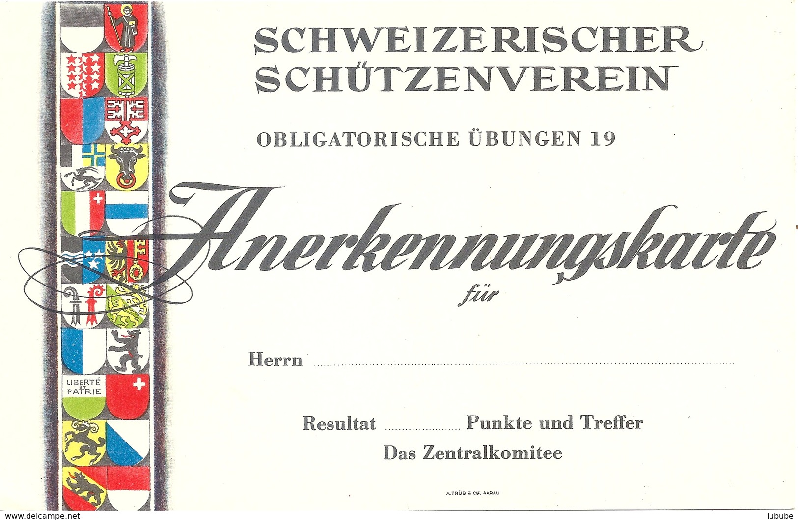 Anerkennungskarte  "Schweiz. Schützenverein - Obligarische Uebung"          Ca. 1960 - Diplômes & Bulletins Scolaires