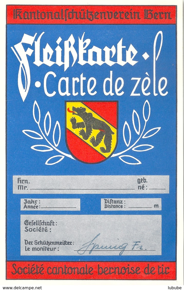 Fleisskarte / Carte De Zèle  "Kantonal Schützenverein Bern"          Ca. 1960 - Diplômes & Bulletins Scolaires