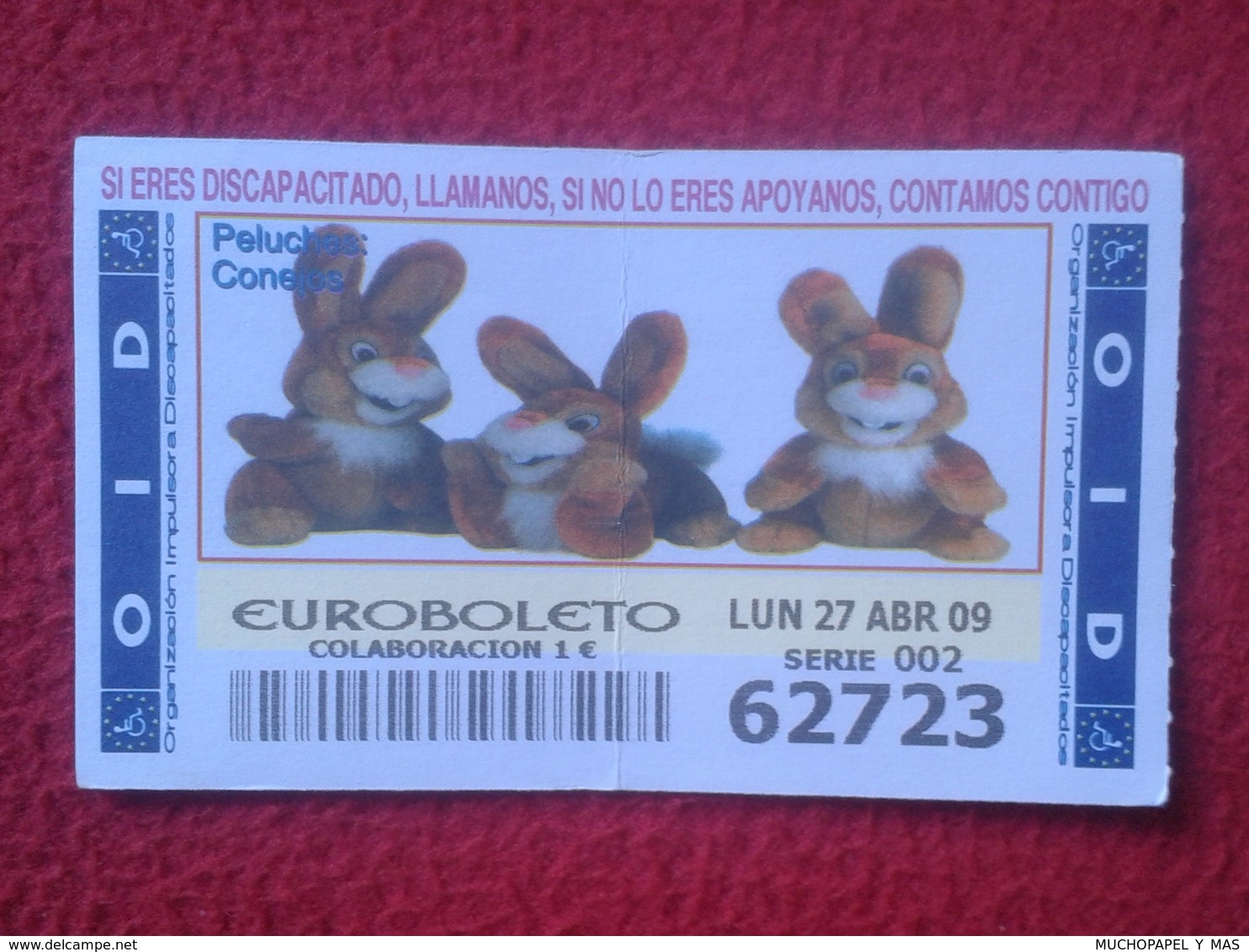 SPAIN DÉCIMO CUPÓN DE OID LOTERÍA LOTTERY LOTERIE RABBIT LAPIN LIÈVRE HARE HASE LIEBRE CONEJO...CONEJOS TOYS PELUCHES - Billets De Loterie