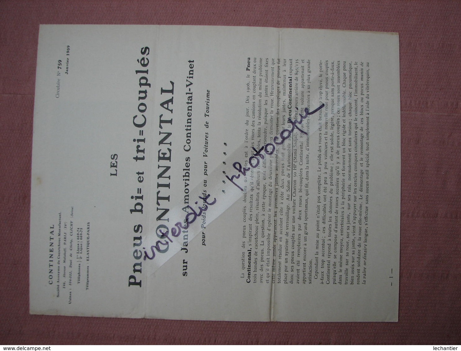 Pneus Continental 1901 Dépliant 2 Volets 4 Pages 275X220 Démonstration Des Pneus Bi Et Tri Couplés - Automobile