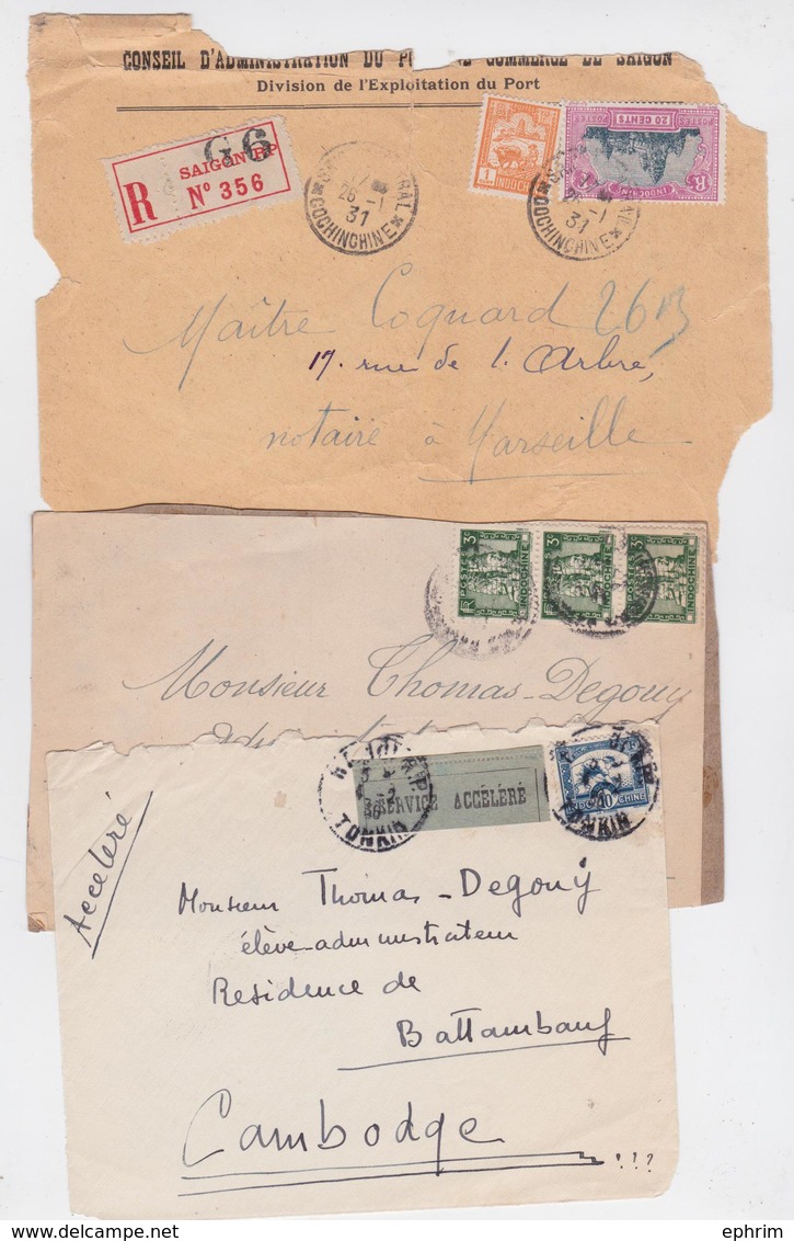 POSTES INDOCHINE TONKIN COCHINCHINE SAÏGON PNOM-PENH LOT DE 5 DEVANTS D'ENVELOPPE - Lettres & Documents