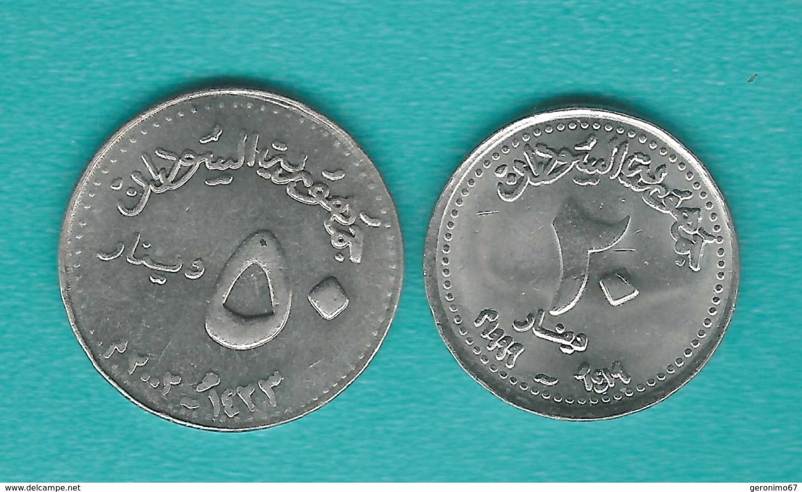 Sudan - AH1419 (1999) - 20 Dinars - KM116  & 50 Dinars - AH1422 (2002) - KM121 - Soudan