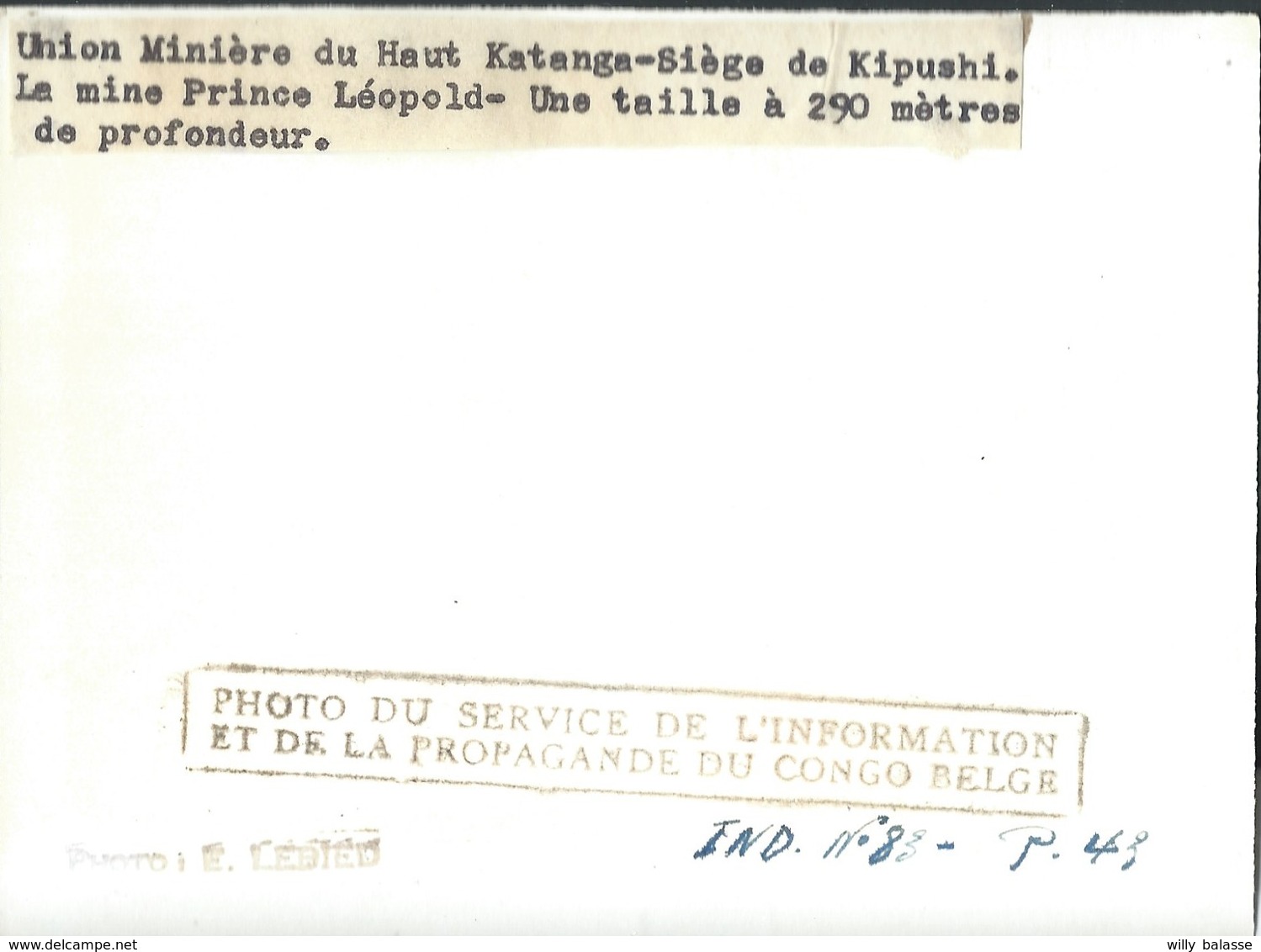 Photo Du Service De L'info Et Propagande Du Congo Belge " Union Minière De Kipushi " 12 X 10 Cm - Congo Belge