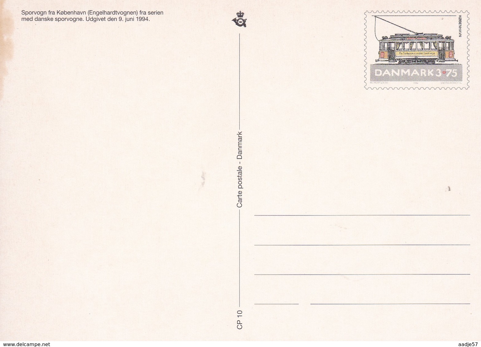 Dänemark Ganzsache 1994 - Postkarte MiNr P 290 - Mint - Dänische Straßenbahnen Engelhardt Straßenbahnwagen - Cartoline Maximum