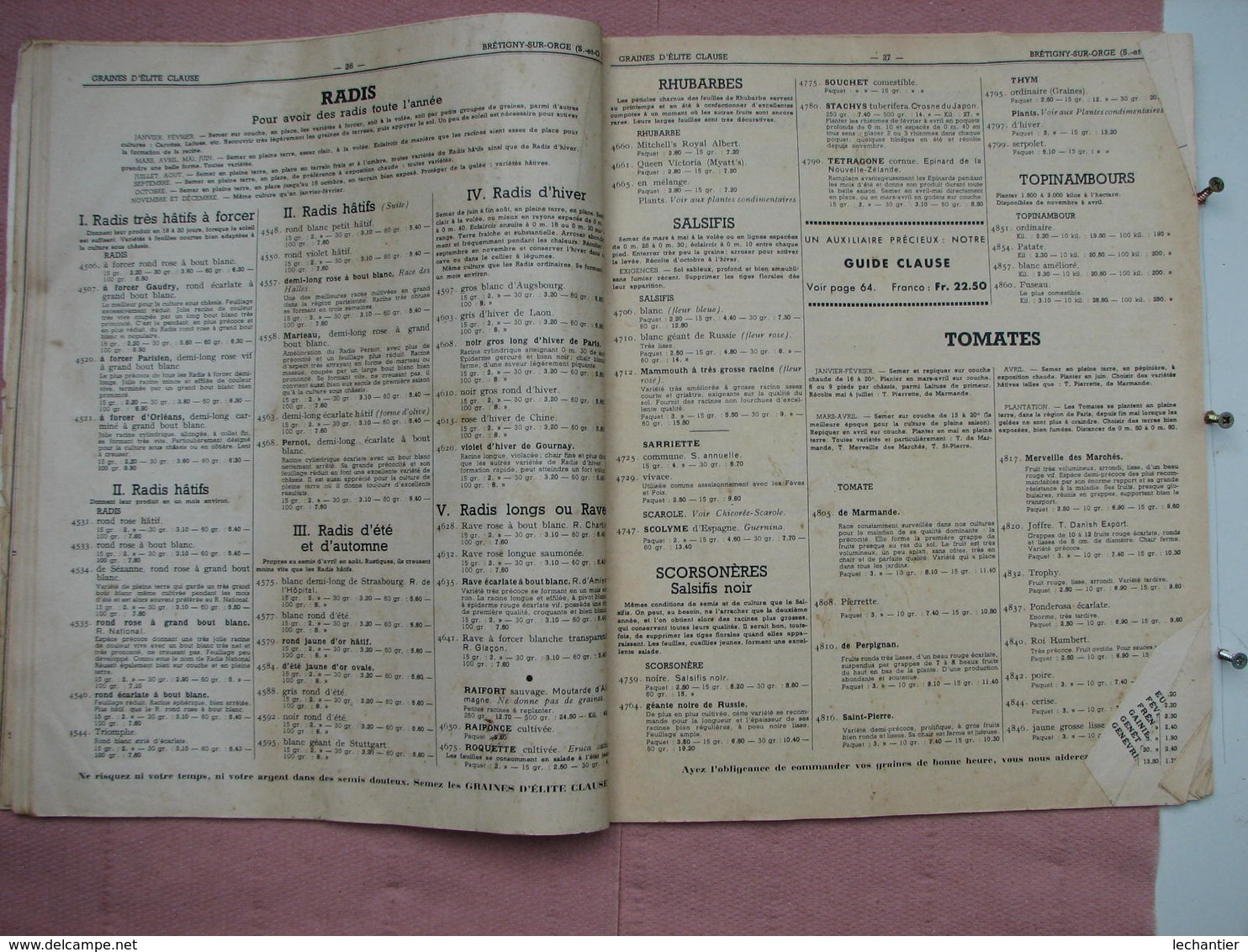 Catalogue Graines D'Elite CLAUSE 64 Pages 22X27 Pas Daté Estimation 1945/50  B.E. - Autres & Non Classés