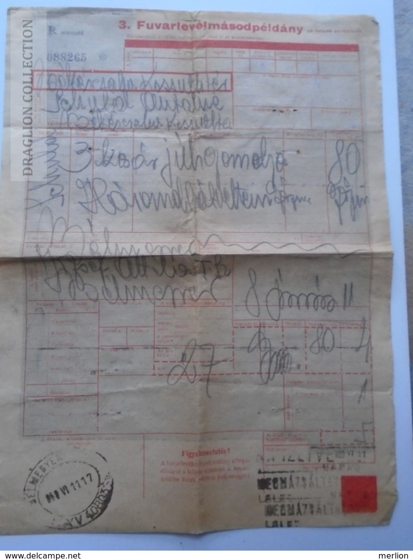 ZA159.31 Hungary Railway - Train - Frachtbrief - Lettre De Voiture - Békéscsaba Kossuth Tér 1958 - Autres & Non Classés