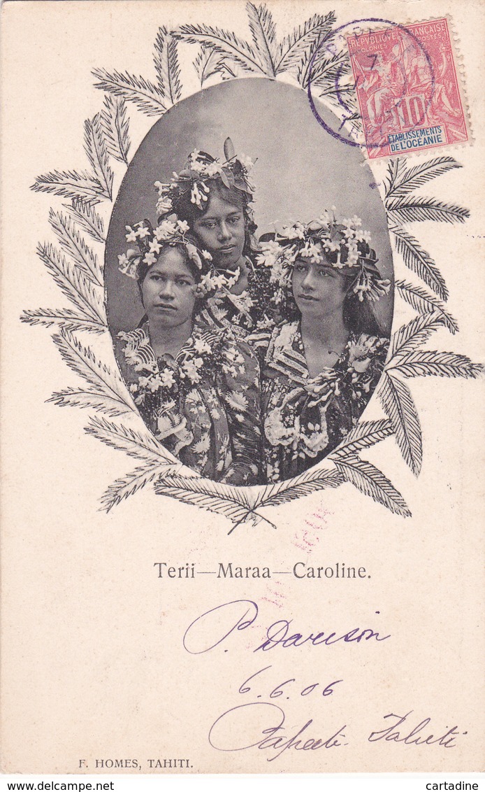 CPA  Tahiti - Timbre Océanie N° 15 - 3 Femmes Tahitiennes:  Terii - Maraa - Caroline - 1906 - Tahiti