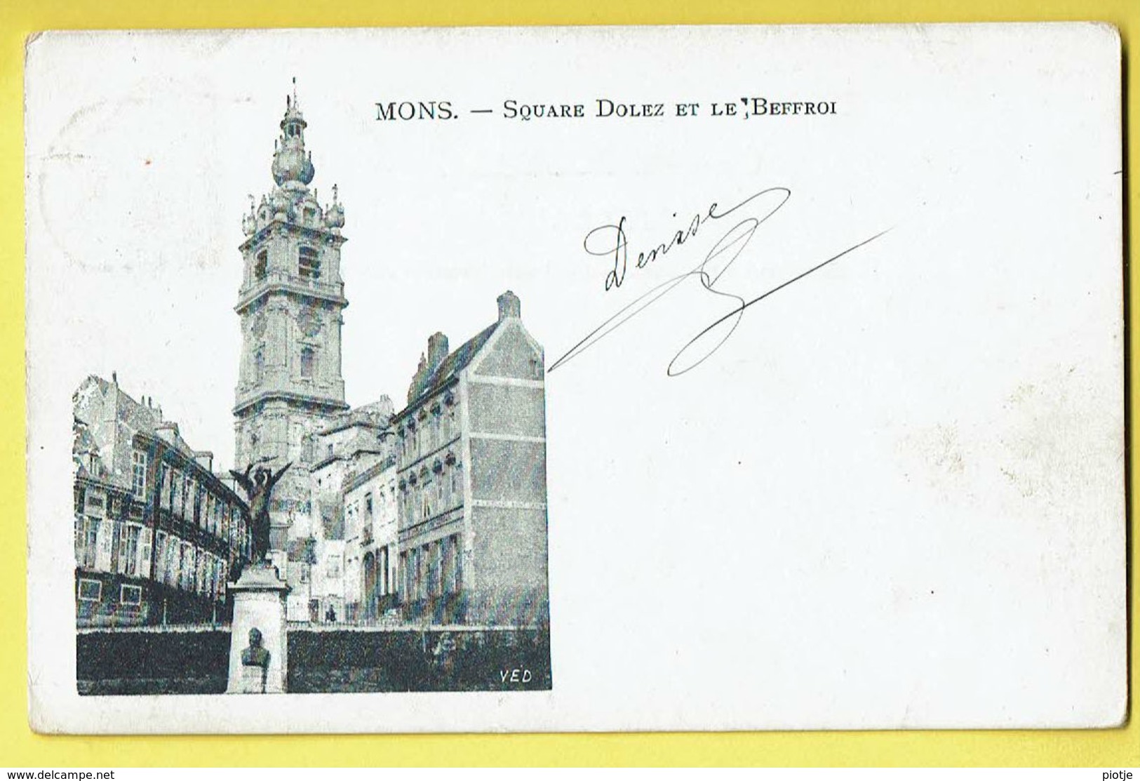 * Mons - Bergen (Hainaut - La Wallonie) * (VED) Square Dolez Et Le Belfroi, Belfort, Statue, Monument, Old, Rare - Mons