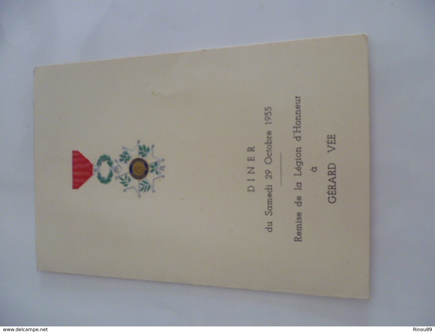 Menu De La Remise De La Légion D'Honneur 1955 - Menus