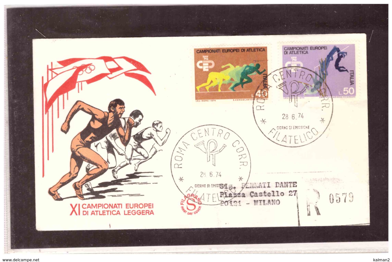 FDC5062   -   ROMA  28.6.1974   /      FDC  CAMPIONATI EUROPEI DI ATLETICA - Atletica