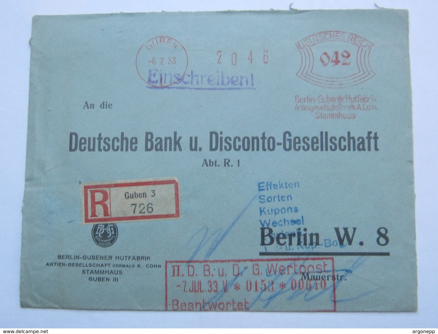 1933 ,GUBEN   ,Firmen Freistempel  Auf Einschreiben  ,  Brief (3 Seitig Geöffnet ) - Briefe U. Dokumente