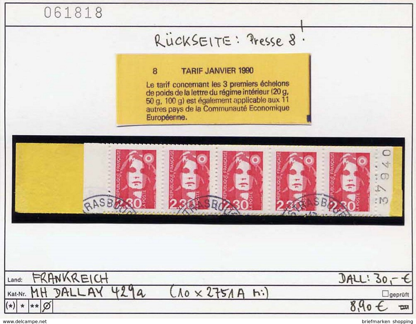 Frankreich - France - Francia - Michel 2751 A / Dallay 429a - Oo Oblit. Used Gebruikt - Tarif Janvier 1990 - Sonstige & Ohne Zuordnung