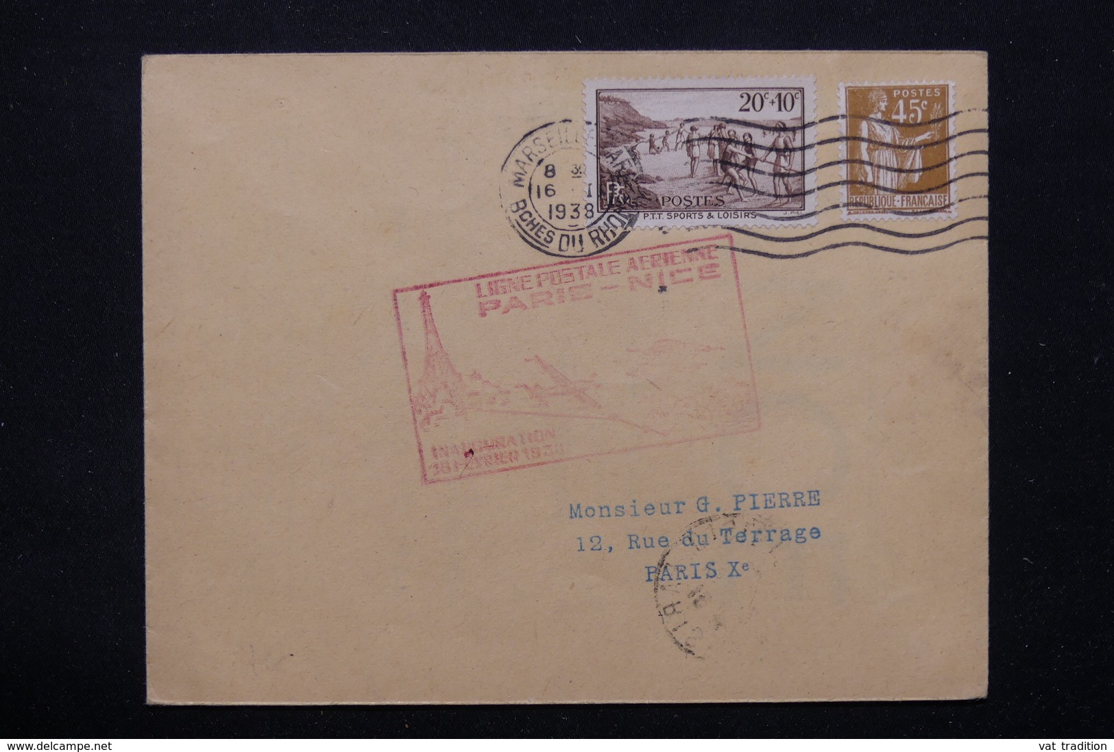 FRANCE - Enveloppe Par Avion De Paris / Nice En 1938 - L 21116 - 1960-.... Lettres & Documents