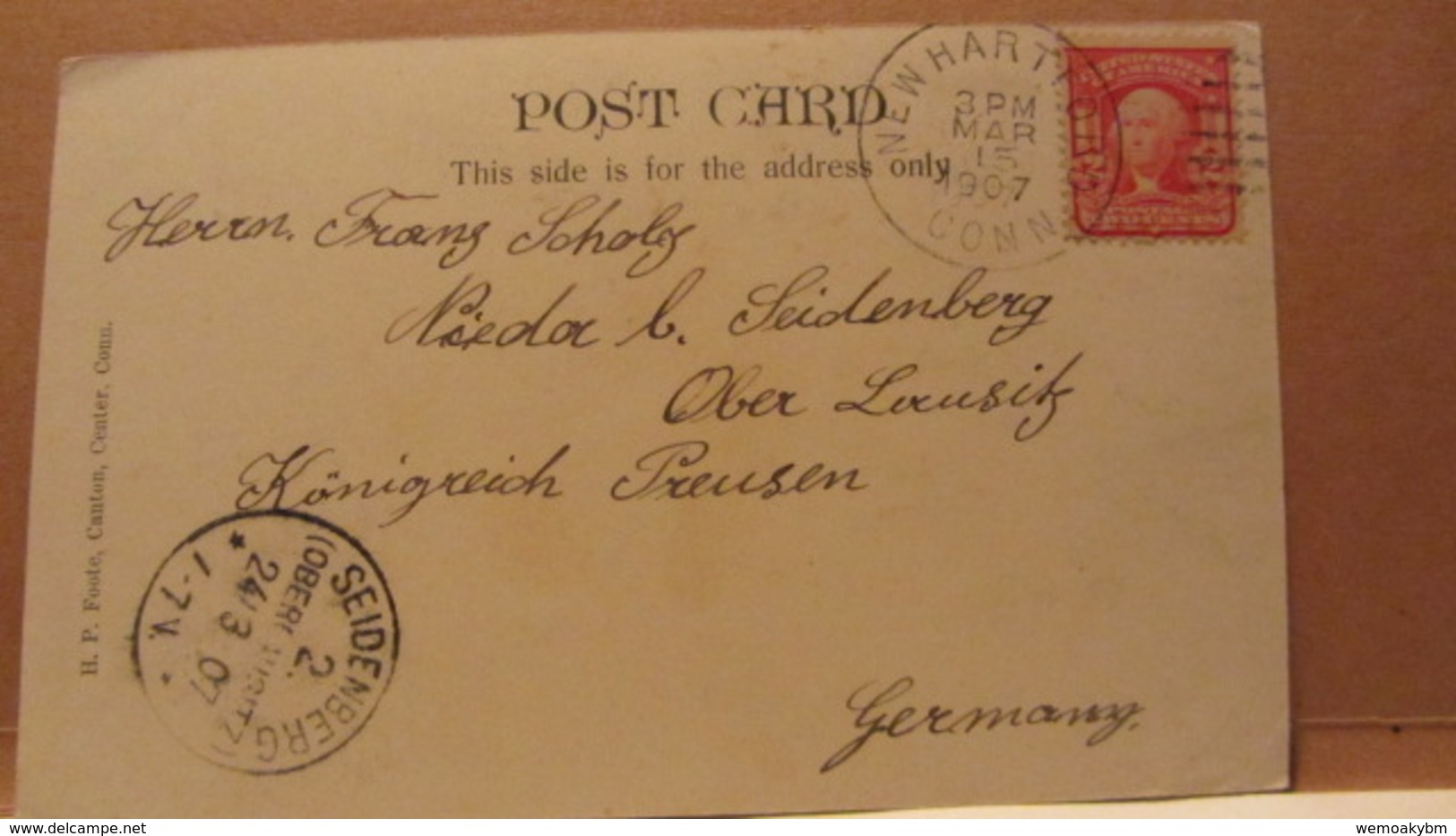 AK USA New Hartford, Satan's Kingdom, Connecticut Vom 15.3.1907 Nach Nieda/Oberl.ausitz ü. Seidenberg Ank. 24.3.07 - Hartford