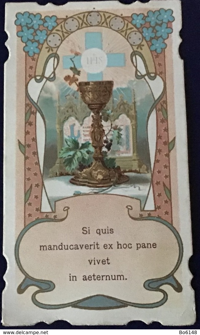 Antico Santino Holy Card “ PRIMA COMUNIONE Con Frase In Latino " - Autres & Non Classés