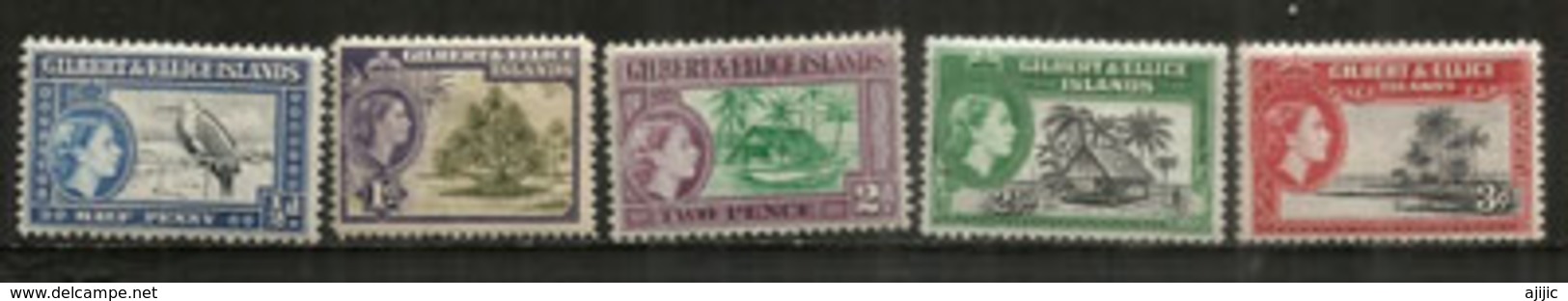 ILES GILBERT & ELLICE.  émission  Queen Elisabeth II, Année 1956  Paysages Des îles.  5 Timbres Neufs ** - Autres - Océanie