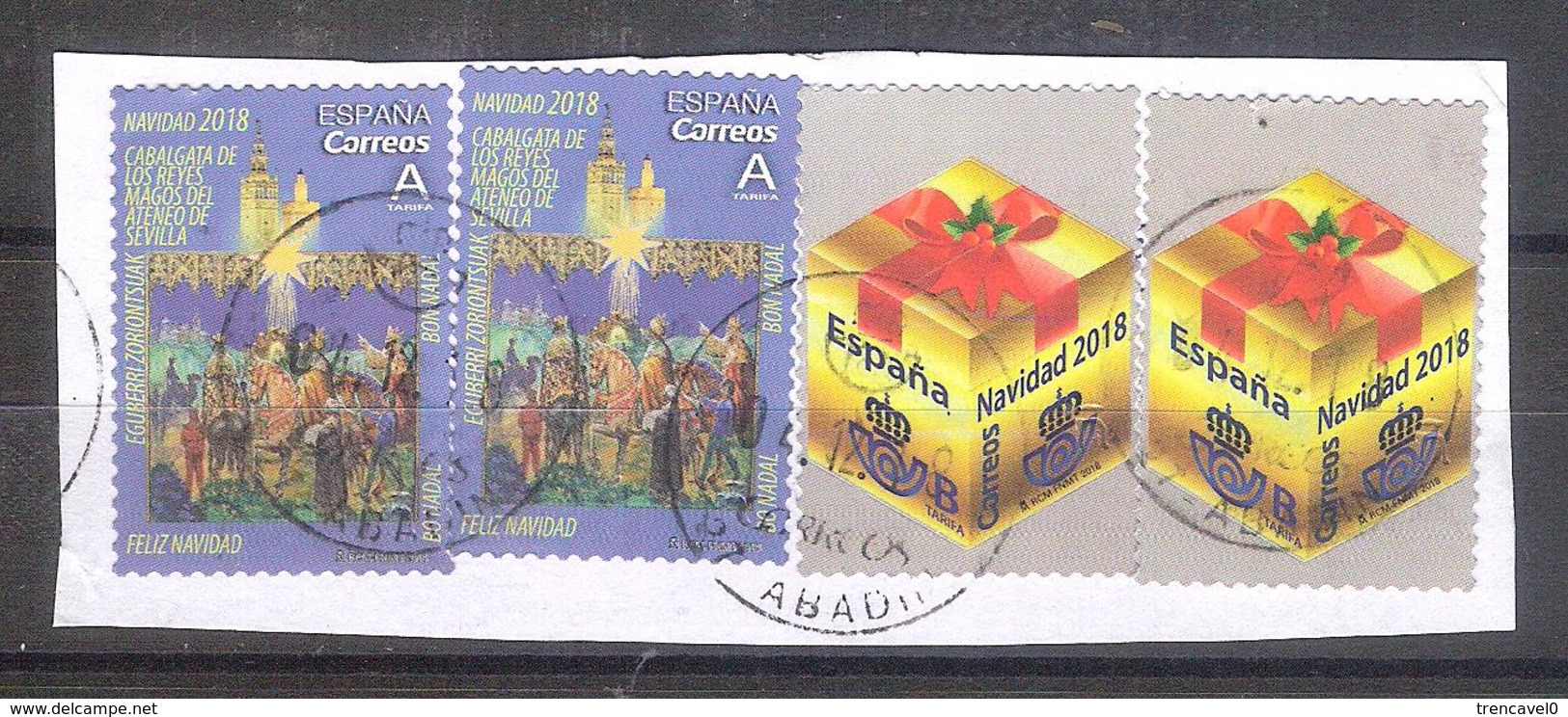 España 2018 - 4 Sellos Usados Con Fragmento -Navidad Serie Completa -Espagne Spain Spanien - Usados