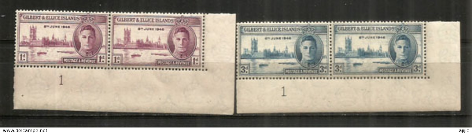 ILES GILBERT & ELLICE. Couronnement George VI. 8 Juin 1946. 4 Timbres Neufs ** Se-tenant Bord De Feuille - Autres - Océanie